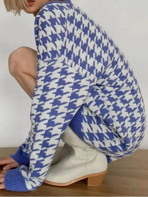 'Morraine' Checkered Long Sleeve Cardigan - Celes Fashion